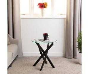Seconique Sheldon Lamp End Round Table Clear Glass Top With Stylish Black Wavy Legs
