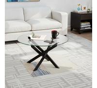 Sheldon Coffee Round Table Clear Glass Top with Stylish Black Wavy Legs