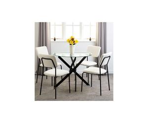 Seconique Sheldon Round Glass Top Dining Set in Ivory Seconique Ivory