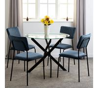 Seconique Sheldon Round Glass Top Dining Set - Navy Blue Chairs