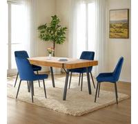 Seconique Treviso & Avery Dining Set - Light Oak Effect/Sapphire Blue Velvet, Blue