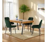 Treviso Light Oak Effect and Black Dining Set with Green Velvet Avery Chairs