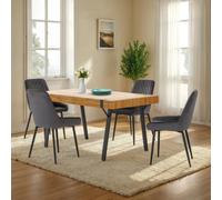 Seconique Treviso & Avery Dining Set - Light Oak Effect/Grey Velvet