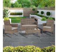 Seconique Willow 4 Seater Grey Fabric Rattan Clear Glass Garden Set - Multi - Wilko