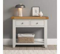 Seconique Windsor 2 Drawer Console Table Ivory With Oak Top Fully Assembled Solid Wood Hall Table