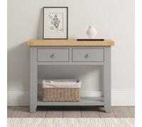 Seconique Windsor 2 Drawer Console Table Pebble Grey With Oak Top Fully Assembled