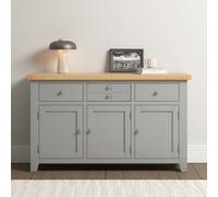 Seconique Windsor 3 Door 3 Drawer Sideboard Pebble Grey With Oak Top Fully Assembled