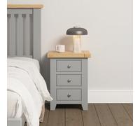 Seconique Windsor 3 Drawer Bedside Pebble Grey With Oak Top Fully Assembled