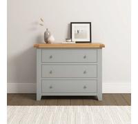 Seconique Windsor 3 Drawer Chest Pebble Grey With Solid Oak Top Fully Assembled