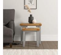 Seconique Windsor Nest Of 2 Tables Pebble Grey With Real Oak Tops Fully Assembled