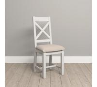 Seconique Windsor Pair Of Cross Back Chairs Ivory With Oat Fabric Seat Box Of 2 Fully Assembled