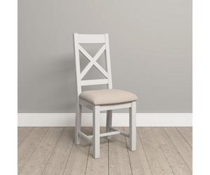 Seconique Windsor Pair Of Cross Back Chairs Ivory With Oat Fabric Seat Box Of 2 Fully Assembled