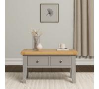 Seconique Windsor Pebble Grey Coffee Table With Oak Top And Drawers Fully Assembled