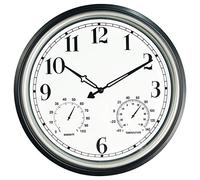 SecreShow 16 Inch Large Indoor Outdoor Wall Clock,Waterproof Non-Ticking Clock with Thermometer and Hygrometer Combo,Battery Operated Clock Wall Decorative- Silver