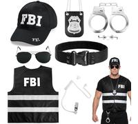 Secret Agent Costume Spy Costume Accessories Reflective Vest Tactical Belt Adjustable Baseball Cap Badge Spy Earpiece Sunglasses Handcuffs Secret Agent Accessories for Women Men Halloween Cosplay