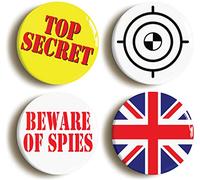 SECRET AGENT SPY BADGE BUTTON PIN SET (Size is 1inch/25mm diameter)