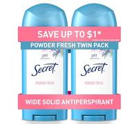 Secret Antiperspirant and Deodorant for Women, 24 Hours Sweat & Odor Protection, PH Balanced Protection, Gentle on Skin, Wide Solid, Powder Fresh Scent, 2.7 oz (Pack of 2)