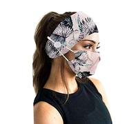 SECRET DESIRE Buttons Headband With Face Mask Stretchy Hair Band Set Pink Leaves
