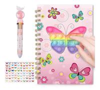 Secret Diary Butterfly Notebook, Girls Diary Kids Notebook, Silicone Bubble Spiral Journals, A5 Cartoon Journal with Pen and Tattoo Stickers, Fidget Bubble Journals for Kids Adults Stationery Gifts