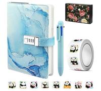 Secret Diary with Lock for Girls and Women, Lockable Kids Diary, A5 PU Leather Notebook, Journal with Lock, Pen, Fun Sticker and Gift box, Password Locked Secret Diary for Girls Ages 8-14 (Blue)