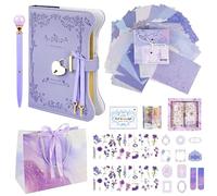 Secret Diary with Lock for Girls Women, A5 PU Leather Journal with Lock, 360 Pages Lockable Notebook Kids Diary with Keys Pen Tape Bookmarks Memo Stickers, Secret Diary for Girls Ages 8-14 (Purple)