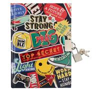 Secret Diary with Lock/Keys, Boys Interactive Christian Blue Journal with Writing Prompts Teen, Tween Be Strong Joshua 1:9 Bible Verse