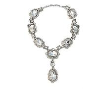 Secret for Longevity Extra Large Victorian Art Deco Antique Retro Vintage Style Silver Tone Clear Rhinestone Chunky Statement Wedding Bridal Prom Drag Queen Pageant Necklace