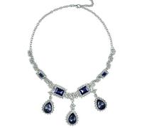 Secret for Longevity Silver Tone Antique Retro Vintage Art Deco Style Gatsby Dark Sapphire Blue Rhinestone Statement Wedding Bridal Prom Chunky Choker Statement Necklace