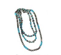 Secret for Longevity Triple Strand Bohemian Turquoise Antique Silver Tone Beads Western Navajo Style Acrylic Resin Statement Necklace