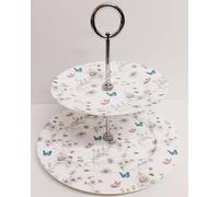 Secret Garden Cake Stand 2 Tier Fine Bone China Flowers Butterflies and Bees Cake Stand Hand Decorated UK
