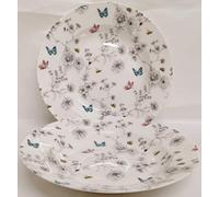 Secret Garden Plates Set of 2 Fine Bone China 8.7" 22 cm Deep Soup Pasta Flowers Butterflies Bees Plates Hand Decorated UK