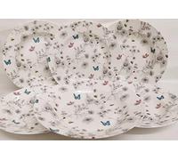 Secret Garden Plates Set of 6 Fine Bone China 8.7" 22cm Deep Soup Pasta Flowers Butterflies Bees Plates Hand Decorated UK