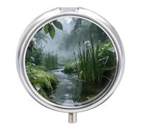 Secret Garden Round Pill Box Cute Small Fish Oil Cases Portable 3 Compartment Pill Boxes Round Pill Case with Mirror for Vitamins Medication Supplements Gift