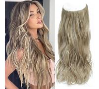Secret Hair Extensions, Invisible Wire Hair Extensions Wavy Hair Extension Synthetic Hair Pieces for Women, 20 Inch Mix Ash Blonde Hair Extensions (Mix Ash Blonde)
