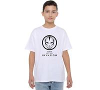 Secret Invasion Boys Mono Badge Unisex Kids T-Shirt, White, 9-10 Years UK