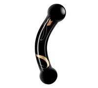 Secret Kisses Handblown Glass Double Ended Dildo Black Gold 5.5 Inch