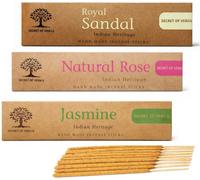 SECRET OF VEDAS Incense Sticks Set 20G X 3 Packs Jasmine Rose Sandalwood Hand Rolled Masala Agarbatti For Meditation Yoga Prayer Home Fragrance