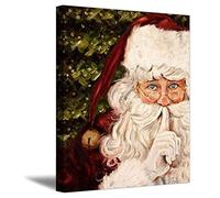 Secret Santa Canvas Wall Art Print Posters Santa Claus Wall Decor Picture Christmas Oil Painting Modern Artwork for Living Room Bedroom Home Decoration (8"x10" (20x25cm), Framed,Ready to hang)