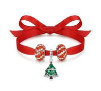 Secret SANTA Locket Christmas Tree Bead Charm Crystal Set Sterling Silver | Surprise Santa Christmas Tree Locket, Red Crystal Beads, Colorful Holiday Charm Set, Removable for Mix and Match