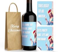 Secret Santa Present Funny Wine Bottle Bag & 3 Labels Christmas Xmas Stocking Filler Gift Gifting Bag for Mulled Wine Prosecco Alcohol