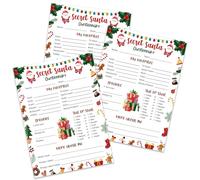 Secret Santa Questionnaire Cards, Fill in The Blank Gift Exchange Forms for Christmas Activities, Office, Family, Classroom and Friends Holiday Parties, Secret Santa Gifts, 25 Christmas Party Cards-3