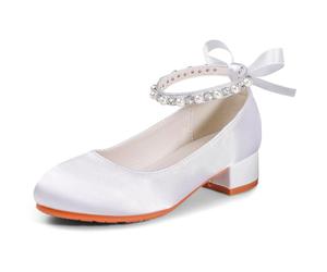 Secret Slippers Girls Pearl Mary Jane Ballet Flats with Satin Ribbon Bow | Ankle Strap • Elegant Dressy Style • Great for Weddings, Flower Girls, First Communion, Parties & School