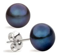 SECRET & YOU Women's Black Button Pearl Stud Earrings 8mm