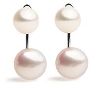 SECRET & YOU Women's Stud Earrings Double Freshwater Cultured Pearl Button | White 7-8mm & Pink Lavender 8-9mm | Rhodium Plated 925 Silver