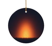 Secrets of The Grid Wall Round Shaped Ceramic Pendants, Christmas Tree Ornaments, Ceramic Ornaments for Festive Decor