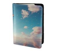 Secrets of the Grid Wall Travel Passport Holder Cover Wallet Leather Case Travel Essentials Luggage Accessories, Sea And Blue Birds, One Size, Contemporary
