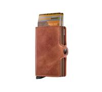 Secrid This is a compact wallet with two Cardprotectors that double the capacity. Equipped with a sturdy closure and a durable leather outer cover. Capacity: 8 cards in relief or 12