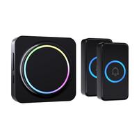 SECRUI Wireless Doorbell, Cordless Battery Operated Plug in Door Bells, Door Chime Kit with 2 Waterproof Push Button, 32 Chimes, 5-Level Volume, LED Light Easy Install for Home, School, Office-Black