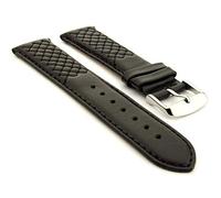 SecTime Genuine Leather Cross Stitched Watch Strap Band Stainless Steel Buckle Spring Bars (20mm, Black)