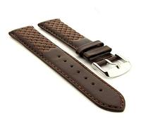 SecTime Genuine Leather Cross Stitched Watch Strap Band Stainless Steel Buckle Spring Bars (20mm, Dark Brown)